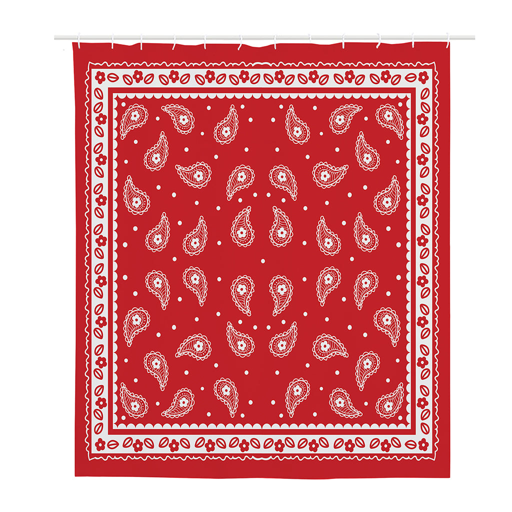 Red And White Paisley Bandana Print Polyester Shower Curtain