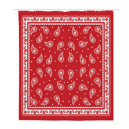 Red And White Paisley Bandana Print Polyester Shower Curtain