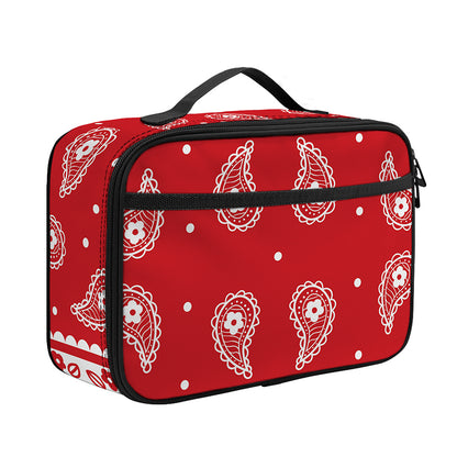 Red And White Paisley Bandana Print Portable Lunch Bag