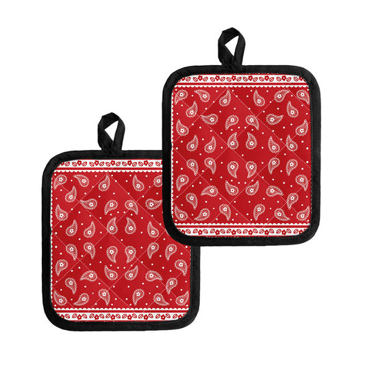 Red And White Paisley Bandana Print Pot Holders