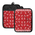 Red And White Paisley Bandana Print Pot Holders With Pocket