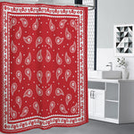 Red And White Paisley Bandana Print Premium Shower Curtain