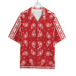 Red And White Paisley Bandana Print Rayon Hawaiian Shirt