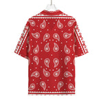 Red And White Paisley Bandana Print Rayon Hawaiian Shirt