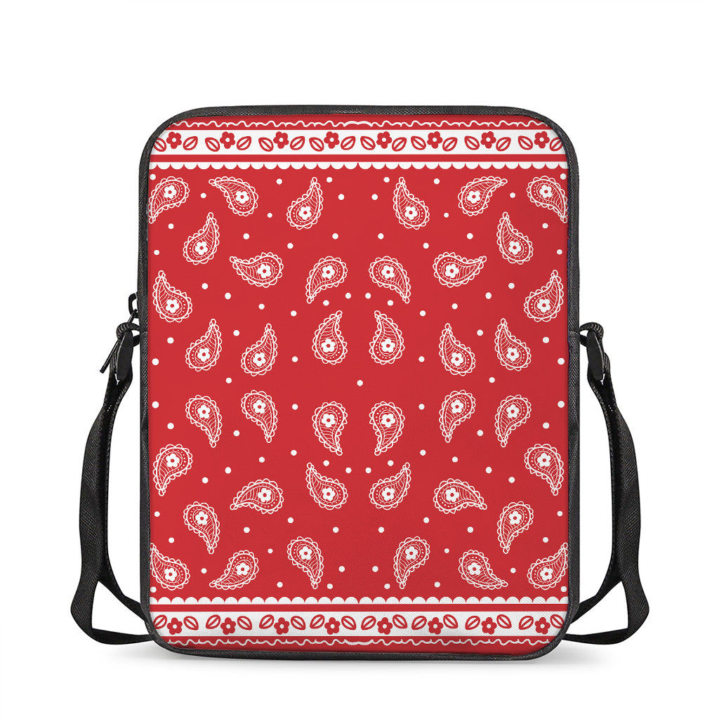 Red And White Paisley Bandana Print Rectangular Crossbody Bag