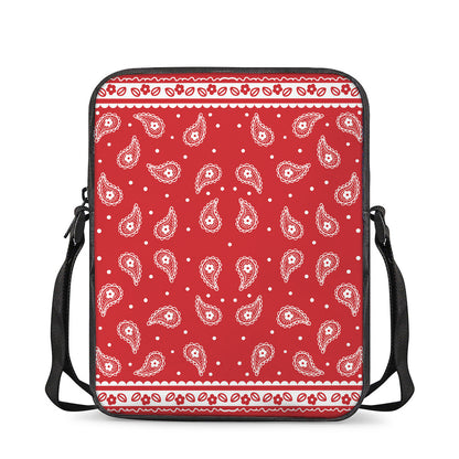 Red And White Paisley Bandana Print Rectangular Crossbody Bag