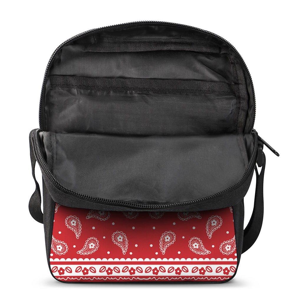 Red And White Paisley Bandana Print Rectangular Crossbody Bag
