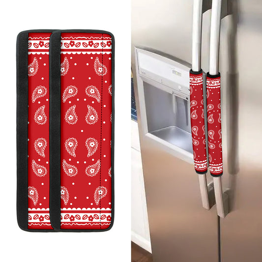 Red And White Paisley Bandana Print Refrigerator Handle Covers