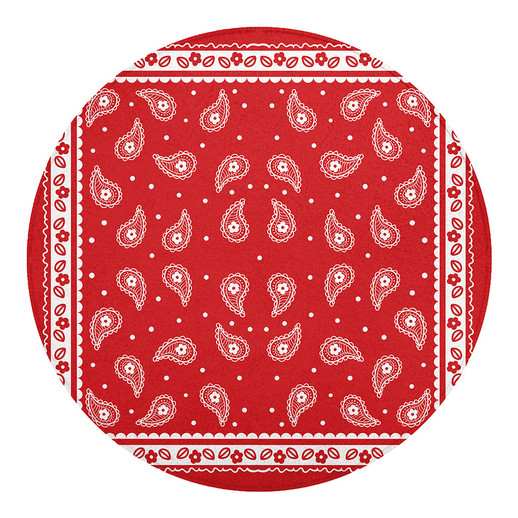 Red And White Paisley Bandana Print Round Blanket