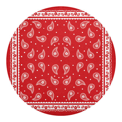 Red And White Paisley Bandana Print Round Blanket