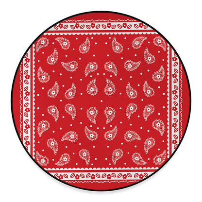 Red And White Paisley Bandana Print Round Floor Mat