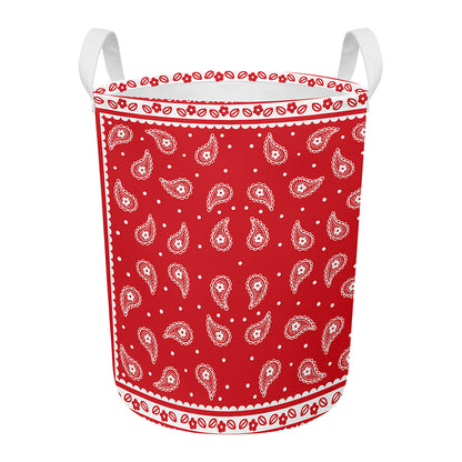 Red And White Paisley Bandana Print Round Laundry Basket