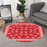 Red And White Paisley Bandana Print Round Rug