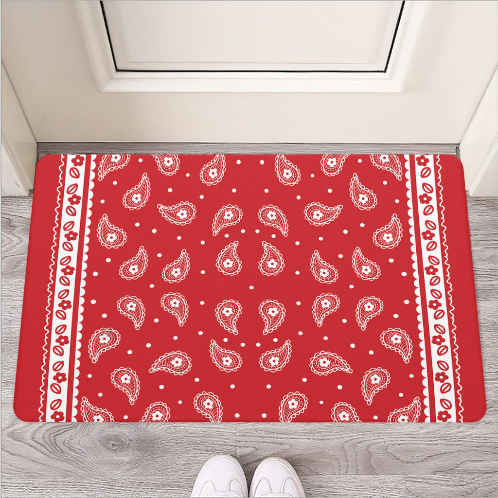 Red And White Paisley Bandana Print Rubber Doormat