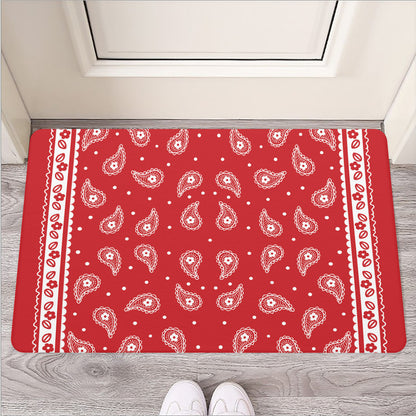 Red And White Paisley Bandana Print Rubber Doormat