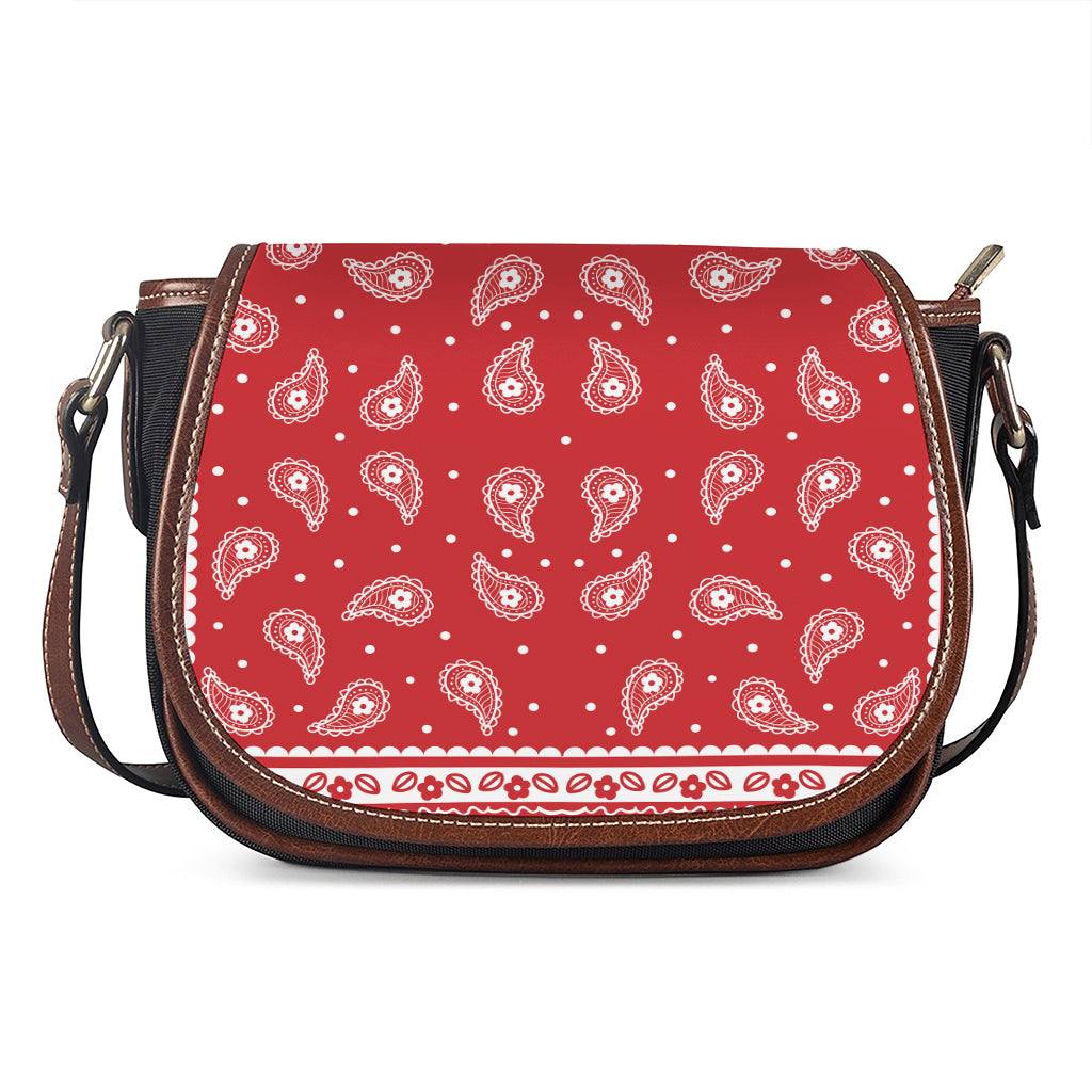 Red And White Paisley Bandana Print Saddle Bag