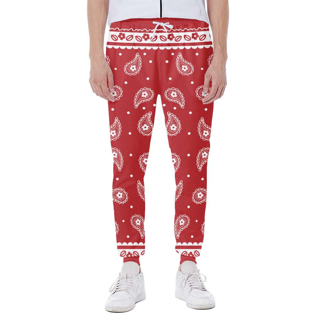 Red And White Paisley Bandana Print Scuba Joggers