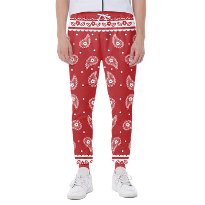 Red And White Paisley Bandana Print Scuba Joggers