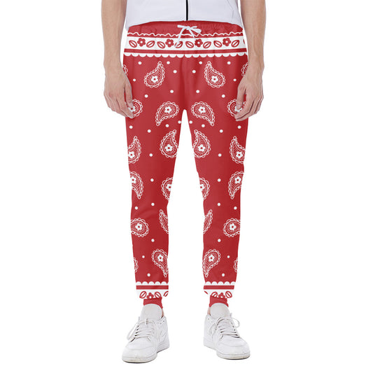 Red And White Paisley Bandana Print Scuba Joggers