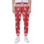 Red And White Paisley Bandana Print Scuba Joggers