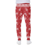 Red And White Paisley Bandana Print Scuba Joggers