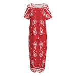 Red And White Paisley Bandana Print Short Sleeve Long Nightdress