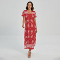 Red And White Paisley Bandana Print Short Sleeve Maxi Dress