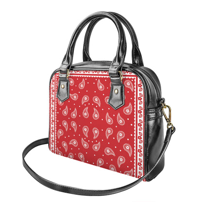 Red And White Paisley Bandana Print Shoulder Handbag