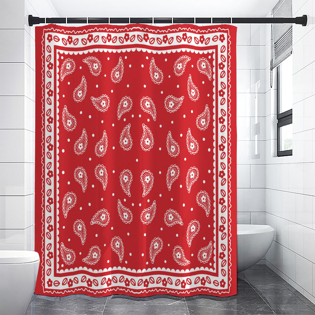 Red And White Paisley Bandana Print Shower Curtain