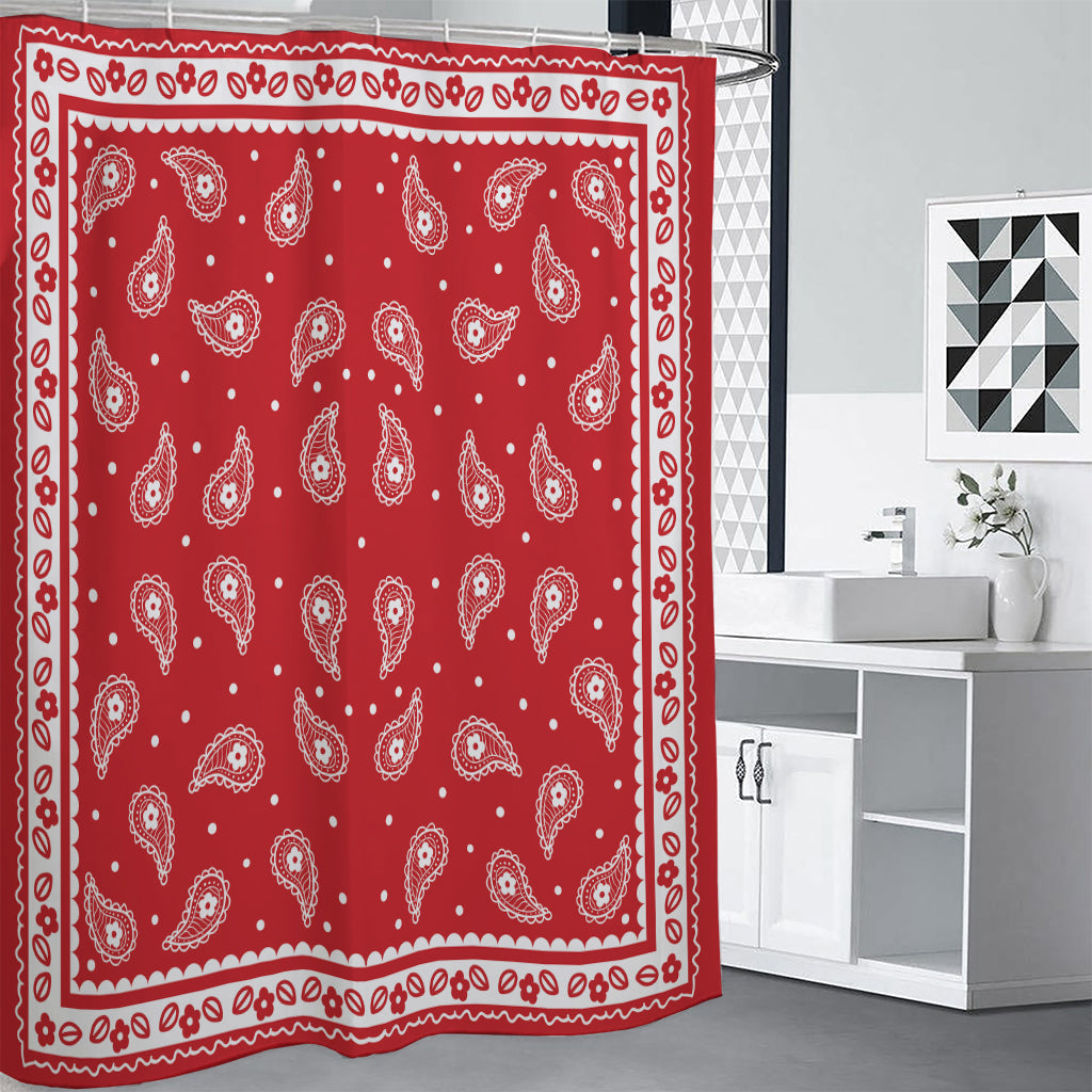 Red And White Paisley Bandana Print Shower Curtain