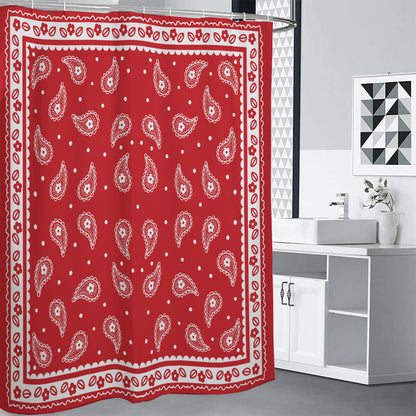 Red And White Paisley Bandana Print Shower Curtain