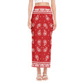 Red And White Paisley Bandana Print Side Slit Maxi Skirt