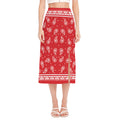Red And White Paisley Bandana Print Side Slit Midi Skirt