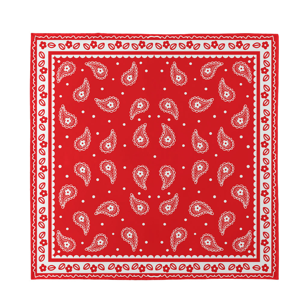 Red And White Paisley Bandana Print Silk Bandana