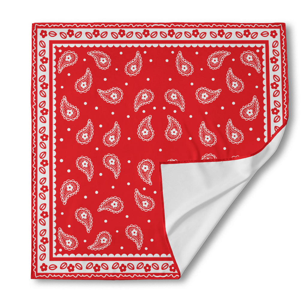 Red And White Paisley Bandana Print Silk Bandana