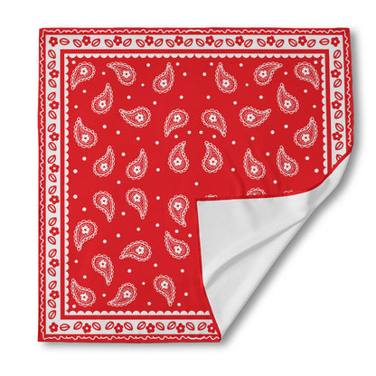 Red And White Paisley Bandana Print Silk Bandana