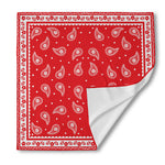 Red And White Paisley Bandana Print Silk Bandana
