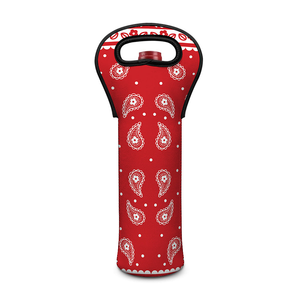 Red And White Paisley Bandana Print Single Neoprene Wine Tote