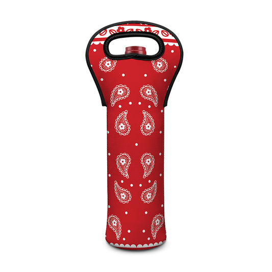 Red And White Paisley Bandana Print Single Neoprene Wine Tote