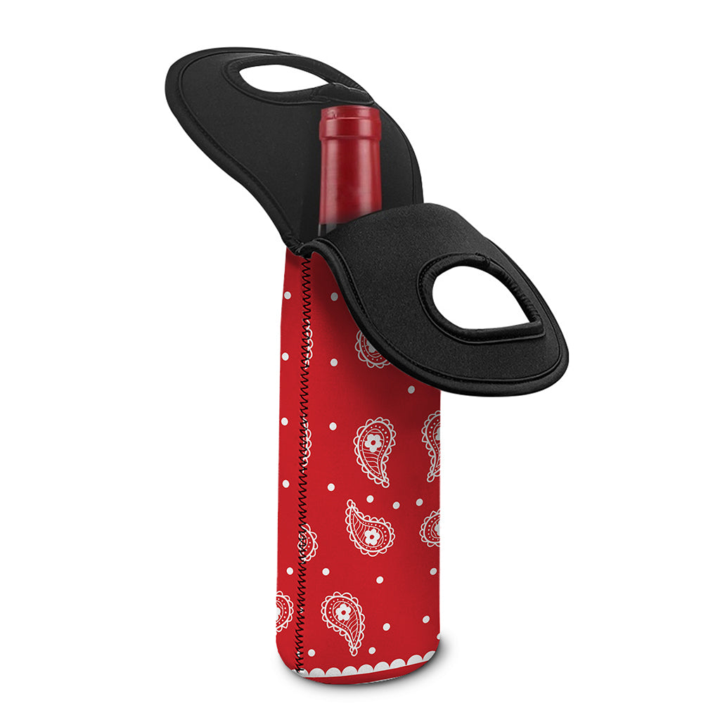 Red And White Paisley Bandana Print Single Neoprene Wine Tote