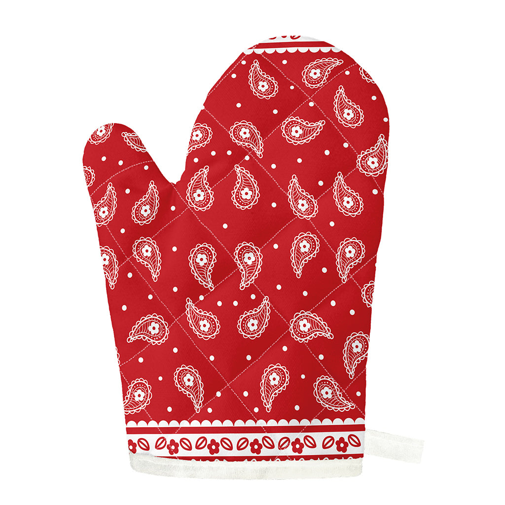 Red And White Paisley Bandana Print Single Oven Mitt