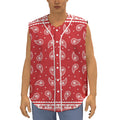 Red And White Paisley Bandana Print Sleeveless Baseball Jersey