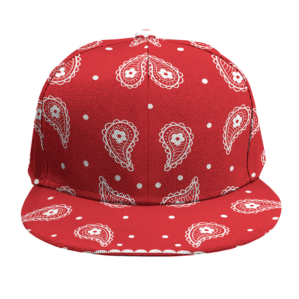 Red And White Paisley Bandana Print Snapback Cap