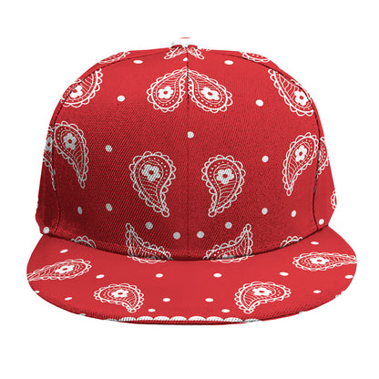 Red And White Paisley Bandana Print Snapback Cap