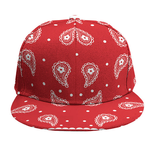 Red And White Paisley Bandana Print Snapback Cap