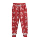 Red And White Paisley Bandana Print Sweatpants