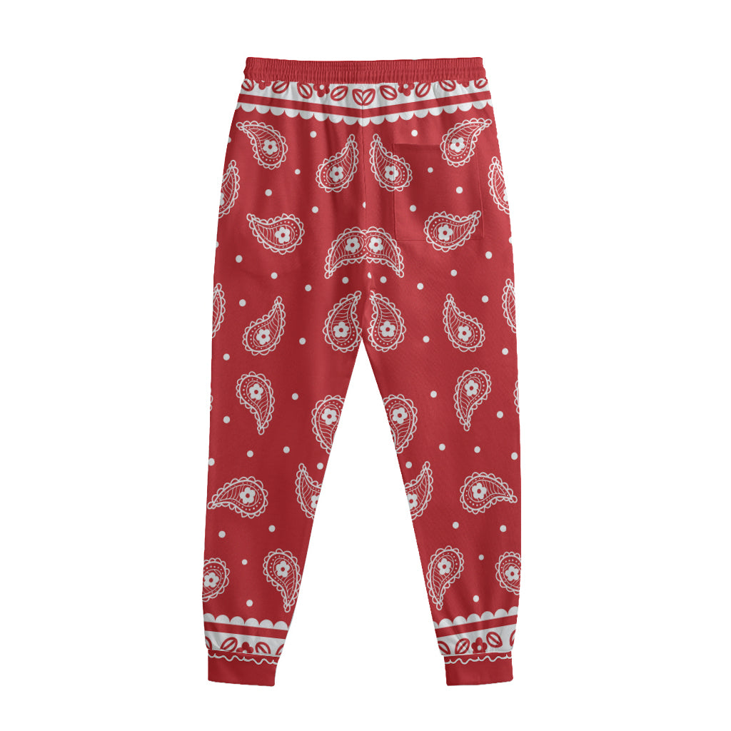 Red And White Paisley Bandana Print Sweatpants
