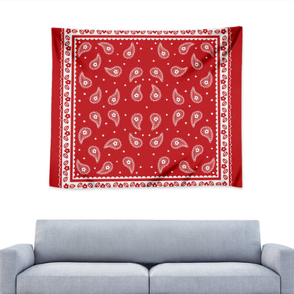 Red And White Paisley Bandana Print Tapestry