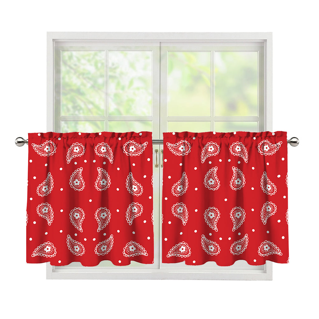Red And White Paisley Bandana Print Tier Curtains