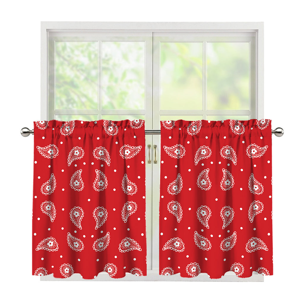 Red And White Paisley Bandana Print Tier Curtains